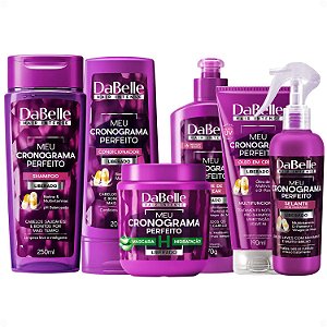 Kit DaBelle Meu Cronograma Perfeito: Shampoo 250ml e Condicionador 200ml + Máscara de Hidratação, Creme de Pentear, Óleo em Creme, Selante