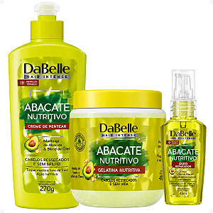 Kit DaBelle Abacate Nutritivo: Creme de Pentear 270g, Gelatina 400g e Óleo Reparador 45ml