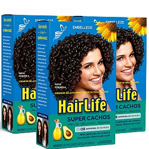 Kit Embelleze HairLife Super Cachos: 3 Cremes De Relaxamento Tioglicolato 80g