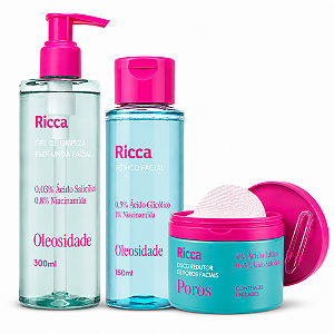 Kit Ricca Facial: Gel De Limpeza Profunda,Tônico Facial e Disco Redutor de Poros Faciais