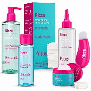 Kit Ricca Facial: Gel De Limpeza Profunda, Desobstrutor de Poros, Tônico e Disco