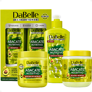 Kit DaBelle Abacate Nutritivo: Shampoo 410ml e Condicionador 175ml+ Máscara 400g, Creme de Pentear 270g, Gelatina 400g