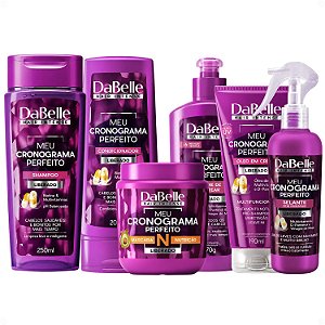 Kit DaBelle Meu Cronograma Perfeito: Shampoo 250ml e Condicionador 200ml + Máscara de Nutrição, Creme de Pentear, Óleo em Creme, Selante