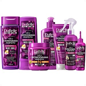 Kit DaBelle Meu Cronograma Perfeito: Shampoo 250ml e Condicionador 200ml + Máscara de Nutrição, Creme de Pentear, Óleo em Creme, Selante, Tônico