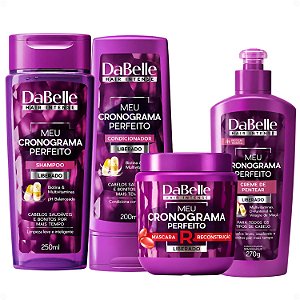 Kit DaBelle Meu Cronograma Perfeito: Shampoo 250ml e Condicionador 200ml + Máscara de Reconstrução, Creme de Pentear