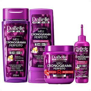 Kit DaBelle Meu Cronograma Perfeito: Shampoo 250ml e Condicionador 200ml + Máscara de Reconstrução, Tônico