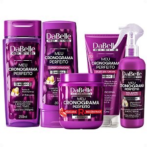 Kit DaBelle Meu Cronograma Perfeito: Shampoo 250ml e Condicionador 200ml + Máscara de Reconstrução, Óleo em Creme, Selante