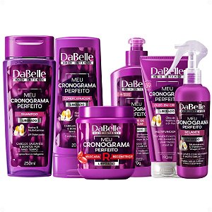 Kit DaBelle Meu Cronograma Perfeito: Shampoo 250ml e Condicionador 200ml + Máscara de Reconstrução, Creme de Pentear, Óleo em Creme, Selante