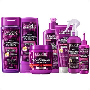 Kit DaBelle Meu Cronograma Perfeito: Shampoo 250ml e Condicionador 200ml + Máscara de Reconstrução, Creme de Pentear, Óleo em Creme, Selante, Tônico