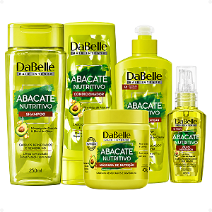 Kit DaBelle Abacate Nutritivo: Shampoo 250ml, Condicionador 200ml, Máscara 400g, Creme de Pentear 270g e Óleo Reparador 45ml