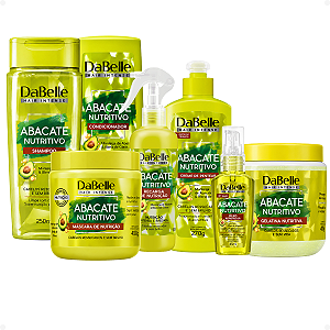 Kit DaBelle Abacate Nutritivo: Shampoo 250ml, Condicionador 200ml,Recarga, Máscara 400g, Creme de Pentear 270g, Gelatina 400g e Óleo Reparador 45ml