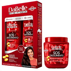 Kit DaBelle Sos Crescimento: Shampoo 375ml e Condicionador 175ml + Máscara de Hidratação