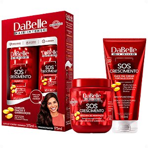 Kit DaBelle Sos Crescimento: Shampoo 375ml e Condicionador 175ml + Máscara de Hidratação 400g, Óleo em Creme