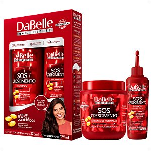 Kit DaBelle Sos Crescimento: Shampoo 375ml e Condicionador 175ml + Máscara de Hidratação, Tônico Fortificante
