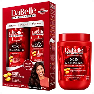 Kit DaBelle Sos Crescimento: Shampoo 375ml e Condicionador 175ml + Máscara de Hidratação 800g