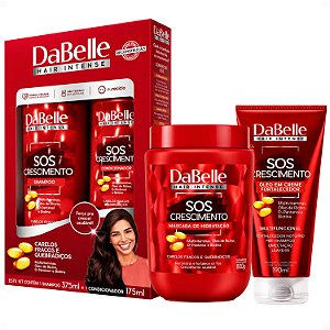 Kit DaBelle Sos Crescimento: Shampoo 375ml e Condicionador 175ml + Máscara de Hidratação 800g, Óleo em Creme