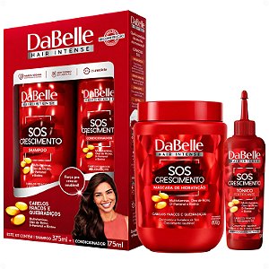 Kit DaBelle Sos Crescimento: Shampoo 375ml e Condicionador 175ml + Máscara de Hidratação 800g, Tônico