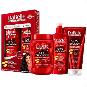 Kit DaBelle Sos Crescimento: Shampoo 375ml e Condicionador 175ml + Máscara de Hidratação 800g, Creme de Pentear, Óleo em Creme