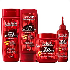 Kit DaBelle Sos Crescimento: Shampoo 250ml e Condicionador 200ml + Máscara de Hidratação 400g, Tônico Fortificante