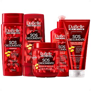 Kit DaBelle Sos Crescimento: Shampoo 250ml e Condicionador 200ml + Máscara de Hidratação 400g, Creme de Pentear, Óleo em Creme