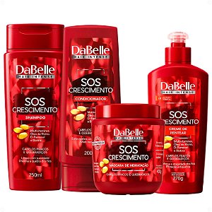 Kit DaBelle Sos Crescimento: Shampoo 250ml e Condicionador 200ml + Máscara de Hidratação 400g, Creme de Pentear