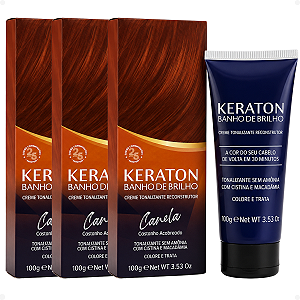 Kit Kert Keraton: 3 Tonalizantes Banho de Brilho Vegan Canela Castanho Acobreado 100g