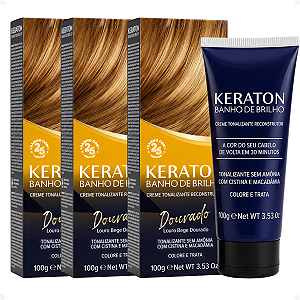 Kit Kert Keraton: 3 Tonalizantes Banho de Brilho Vegan Louro Bege Dourado 100g