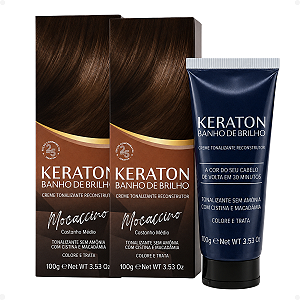 Kit Kert Keraton: 2 Tonalizantes Banho de Brilho Vegan Mocaccino Castanho Médio 100g