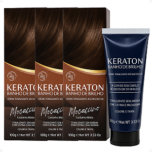 Kit Kert Keraton: 3 Tonalizantes Banho de Brilho Vegan Mocaccino Castanho Médio 100g