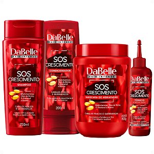 Kit DaBelle Sos Crescimento: Shampoo 250ml e Condicionador 200ml + Máscara de Hidratação 800g, Tônico