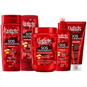 Kit DaBelle Sos Crescimento: Shampoo 250ml e Condicionador 200ml + Máscara de Hidratação 800g, Creme de Pentear, Óleo em Creme