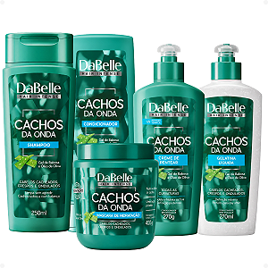 Kit DaBelle Cachos Da Onda: Shampoo 250ml, Condicionador 200ml, Máscara 400g, Creme De Pentear 270g e Gelatina 270ml