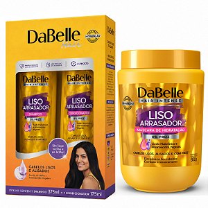 Kit DaBelle Liso Arrasador: Shampoo 375ml e Condicionador 175ml + Máscara De Hidratação 800g