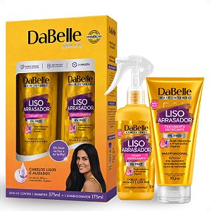 Kit DaBelle Liso Arrasador: Shampoo 375ml e Condicionador 175ml + Fluido Disciplinante, Tratamento Defrizante