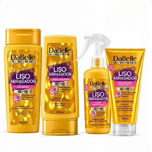 Kit DaBelle Liso Arrasador: Shampoo 250ml e Condicionador 200ml + Fluido Disciplinante, Tratamento Defrizante
