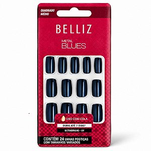 Unhas Postiças Belliz Metal Blues Quadrado Curto Cód.: 2295
