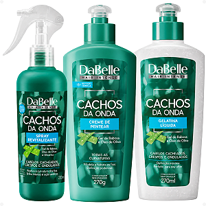 Kit DaBelle Cachos Da Onda: Creme de Pentear 270g, Gelatina Líquida 270ml e Spray Revitalizante 200ml