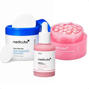 Kit Medicube: Tônico Zero Pore Pad com 70 Discos, Creme Encapsulado e Sérum Facial Pdrn