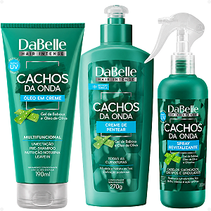 Kit DaBelle Cachos Da Onda:Creme de Pentear 270g,Óleo em Creme 190ml e Spray Revitalizante 200ml