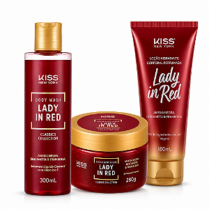 Kit Kiss New York Lady In Red:Sabonete Líquido 300ml, Esfoliante 280g e Loção hidratante 180ml