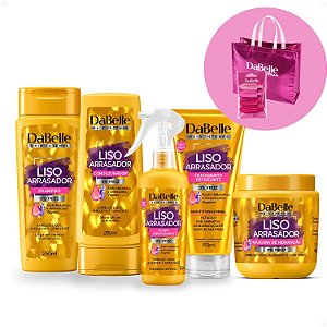 Kit Completo DaBelle Liso Arrasador: Shampoo 250ml e Condicionador 200ml, Máscara 400g, Finalizadores + Mimos