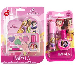 Kit Impala Disney Princesas: Kit De Maquiagem Infantil, Kit Brilho Labial e Esmalte Infantil 6ml