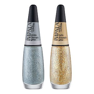 Kit Impala A Cor da Sua Moda Glitter Esmalte: Prata Demais e Tudo Dourado