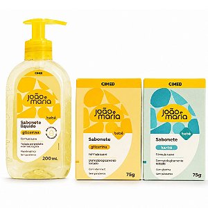 Kit Cimed João e Maria Baby Glicerina: Sabonete Líquido 200ml, Sabonete Em Barra Glicerina e Sabonete Em Barra Karíite 75g