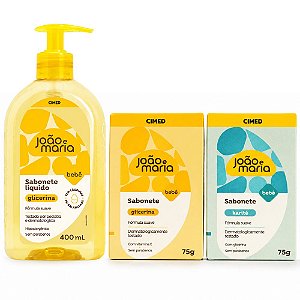 Kit Cimed João e Maria Baby Glicerina: Sabonete Líquido 400ml, Sabonete Em Barra Glicerina e Sabonete Em Barra Karíite 75g