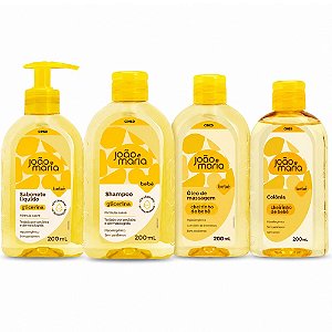 Kit Cimed João e Maria Baby Glicerina: Sabonete Líquido, Shampoo, Óleo de Massagem e Colônia 200ml