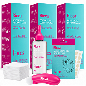 Kit Ricca 3 Desobstrutor de Poros Faciais Centella Asiática + Mimo Adesivo Secativo