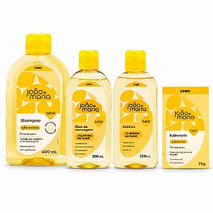 Kit Cimed João e Maria Baby Glicerina: Shampoo 400ml, Óleo De Massagem, Colônia 200ml e Sabonete Em Barra 75g