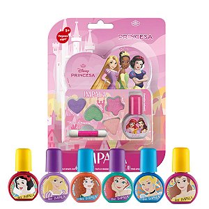 Kit Impala Disney Princesas: Kit De Maquiagem Infantil E 6 Esmaltes 6ml