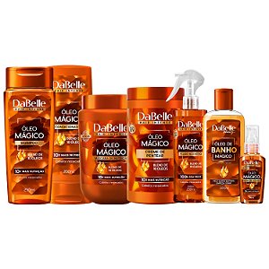 Kit Completo DaBelle Óleo Mágico Blend 10 Óleos: Com Shampoo 250ml e Condicionador 200ml + Sabonete Líquido, Máscara 800g e Finalizadores
